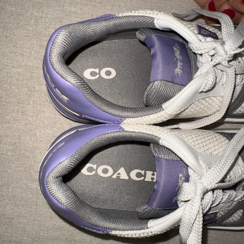 Coach Low Top Sneakers White Grey Purple Leather‎ Mesh Lace Up Women's Size 6